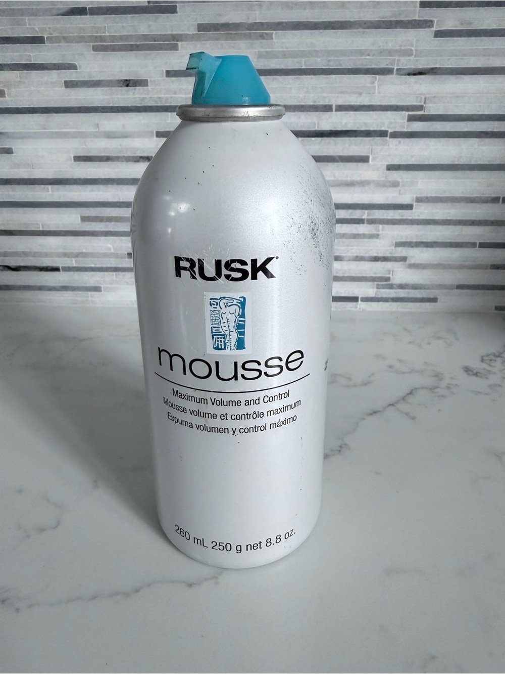 Rusk Mousse Maximum Volume & Control - White with Teal Cap